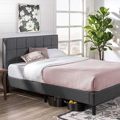 Zinus EU-FSPB-K Upholstered Square Stitched Platform Bed, Metal/Wood/Fabric, Single