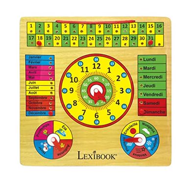 Lexibook Bio Toys, Mi Premier Calendario Educativo de Pared de Madera con Reloj, francés, EDU365FR