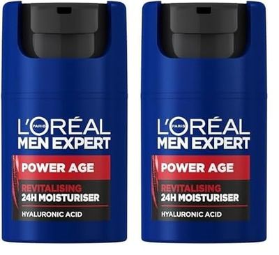NEW L'Oréal Men Expert Power Age Moisturiser, Hydrating & Revitalising Hyaluronic Acid Moisturiser for Men, designed for Ageing, Dry & Dull Skin 50ml (Pack of 2)