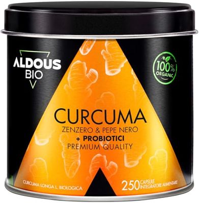 Curcuma e Piperina Plus + PROBIOTICI + Zenzero e Pepe Nero - 1460 mg - 250 Capsule per +4 Mesi - Curcuma Capsule Bio Alto Dosaggio - Antinfiammatorio Naturale - Certificazione Biologica