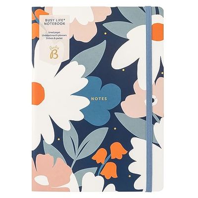 Busy B Busy Life Notebook - A5 Navy Daisy - A5 Notebook with Stickers and Monthly Planner