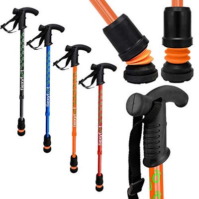 Flexyfoot Shock Absorbing Derby Handle Walking Stick – Choice of Colours Available Here – Improved Comfort, Improves Grip, Improves Safety – Colour: Orange