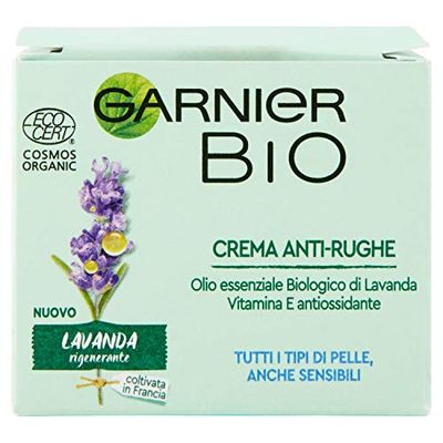 Garnier Bio Crema facial antiarrugas, regeneradora, antiedad, fórmula de lavanda, 50 ml, (el paquete puede variar)