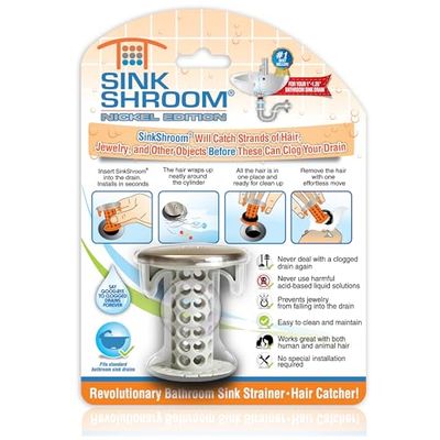 SinkShroom revolutionerande badrum handfat avlopp skydd hårfångare, sil, snare Standard Nickel