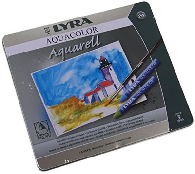 LYRA Aquacolor Fine Art vattenlösligt vaxpastell-set, 24 1 penslar, perfekt för proffs och studenter