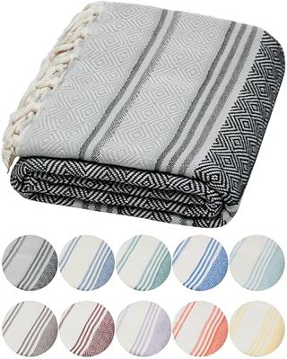DEMMEX Organic Turkish Cotton Beach Bath Hammam Towel – Quick-Dry, Lightweight, Compact, Sand-Free Beach Towel & Blanket – Luxury Bathroom & Hammam Towel Peshtemal, OEKO-TEX Certified, 180x90cm