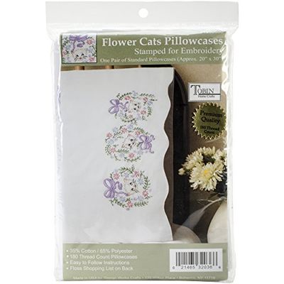 Tobin 232036 - Juego de Fundas de Almohada Estampadas para Bordado, 20 x 30 Pulgadas, diseño de Gatos de Flores