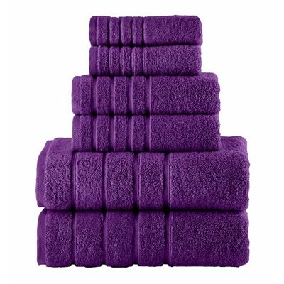 Elegant Comfort 4 Lines Viscose Stripe 6-Piece Premium Towel Set - 100% Turkish Cotton High Absorbent Luxury Bathroom Towels – Includes 2 Washcloths, 2 Hand Towels and 2 Bath Towels Set, Purple
