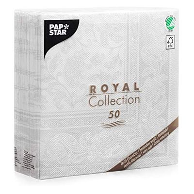 PAPSTAR 11682 Royal Collection Ornaments Lot de 50 Serviettes de Table Pliage 1/4 Blanc 40 x 40 cm