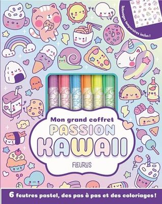 Mon grand coffret passion kawaii: Avec 6 feutres, 1 bloc de dessins et coloriages, et une planche de tatouages éphémères