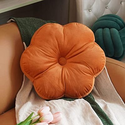 ARTMAGIC Coussin décoratif en Velours en Forme de Fleur Ultra Doux pour canapé, lit, canapé, Orange brûlé, 40,6 x 40,6 cm