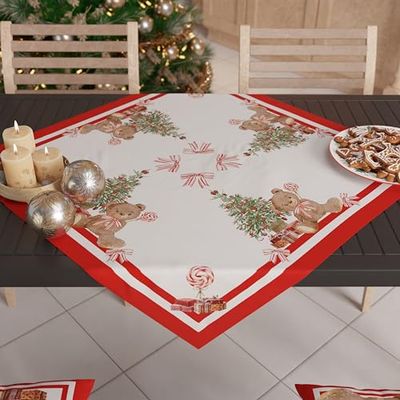 PETTI Artigiani italiani - Świąteczny bieżnik na stół, stół bożonarodzeniowy w kuchni, bieżnik na stół 90 x 90 cm, niedźwiedź, 100% Made in Itay