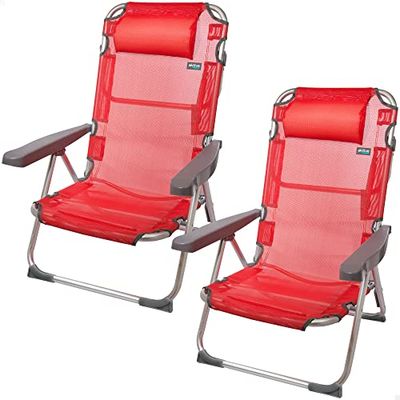 AKTIVE 62265 - Pack de 2 sillas plegables altas con cojín para playa, jardín, terraza o camping, Medidas 48x60x90cm, Resistente, reposabrazos ergonómicos, incluye asa de transporte5