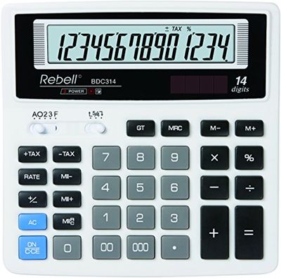 REBELL re-Calculatrice bdc314 bdc314, 14 chiffres angewinkeltem, écran LCD, Blanc