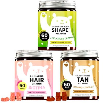 Bears with Benefits Trio per capelli, pelle e linea - biotina per i capelli, rame per la pigmentazione della pelle, cromo per il metabolismo - 180 pezzi - vegano e senza zucchero