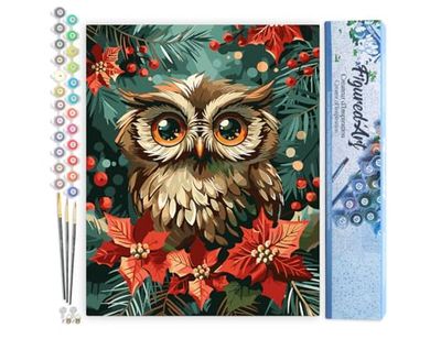 Figured'Art Peinture par Numéro Adulte Chouette de Noël - Activité Manuelle Kit de Loisir Créatif DIY Numéro d'Art Complet - 40x50cm sans châssis en bois