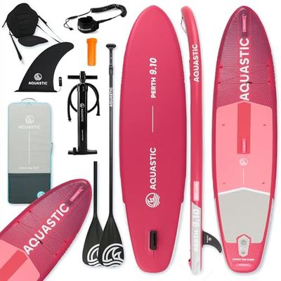 Aqua Perth 9 x 10 tum uppblåsbar SUP-bräda | allroundform | Drop Stitch LITE | 300 × 76 × 12 cm | 320 l förskjutning | max. belastning 100 kg | 3 mm EVA-skum | D-ringhandtag | glidning i 9 tum ballast