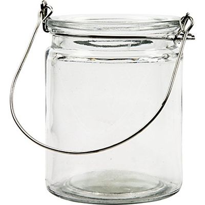 Creative 55840 Bougeoir en métal en verre avec poignée en métal, 8cm x 10cm, transparent, 12 pièces