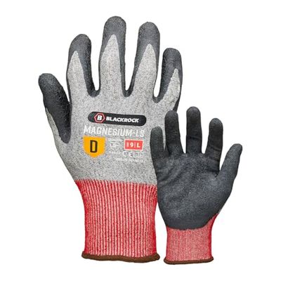 Blackrock Magnesium-LS Gants de travail résistants aux coupures de niveau D en latex antidérapant pour homme et femme, doublure de sécurité anti-coupure en acier et fibre de verre, couteau, protection