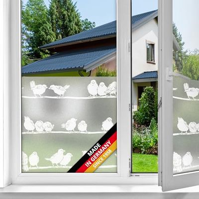 d-c-fix window film privacy Filippa – 45cm x 1,5m – static vinyl films for glass windows with a cute bird pattern – self-adhesive, opaque, frosted, decorative for bathroom, home & kitchen