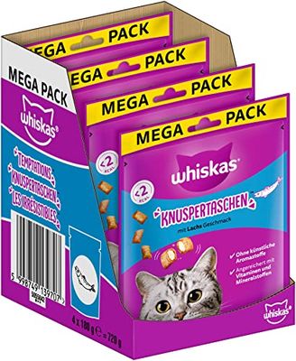 Whiskas Sacchetti croccanti per gatti con sapore di salmone, 4 x 180 g (4 confezioni) – diversi imballaggi disponibili