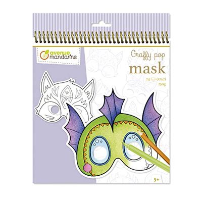 Avenue Mandarine GY138C - Graffy Pop Mask spiral notebook, Fantastic animals - 24 Pre-cut coloring masks - From 5 years old - PEFC certified Clairefontaine paper