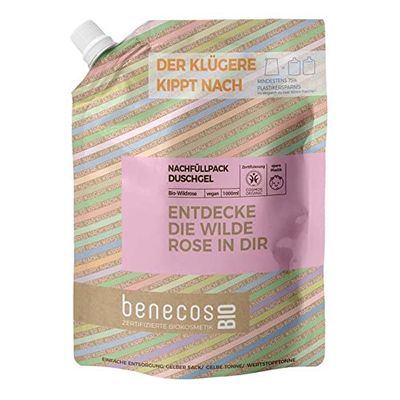 benecos Bio – Sacchetto di ricarica gel doccia rosa selvatica – scopri la rosa selvatica in te – vegano – plastica riciclata