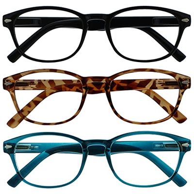 OPULIZE Occhiali Da Lettura Speciale 3 Pacco Misto Offrire Mare Blu Marrone Tartaruga Nero Donna Uomo RRR76-123 +1,00