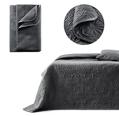 ROOM99 Leila elegant överkast i mörkgrått, 200 x 220 cm, mångsidig filt som sängöverkast eller sofföverkast, överkast för säng och soffa, täcke, stil, perfekt som sängspread