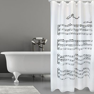 MSV Cotexsa by Premium Anti-Mould Textile Shower Curtain - Anti-Bacterial, Washable, 100% Waterproof, with 12 Shower Curtain Rings - Polyester, Vivaldi" White 180 x 200 cm - Made in Spain
