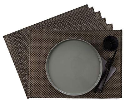APS set de table, 33 x 45 cm, jeu de 6 sets de table à bande étroite en plastique, PVC, résistant à la chaleur, sets de table antidérapants, lavables, sets de table hydrofuges, platine