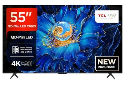 TCL 55C61KS TV LED QD-Mini da 55", 4K UHD, Smart Google TV con Dolby Atmos, Game Master