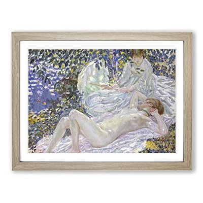 Frederick Carl Frieseke Laying Classic Painting Framed Wall Art Print, Ready to Hang Picture for Living Room Bedroom Home Office Décor, Oak A4 (34 x 25 cm)