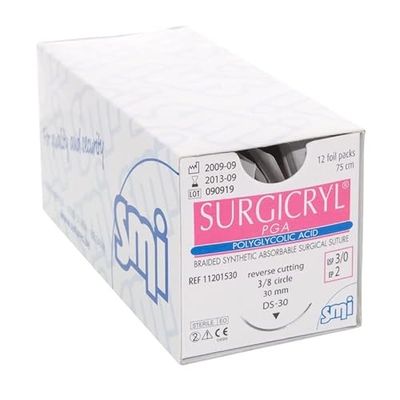 SUTURA SURGICRYL PGA 3/0 HR17 1/2 75CM 12UDS SMI