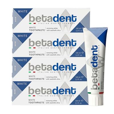 Betadent KIT 4 DENTIFRICIO WHITE SBIANCANTE. Delicato e non abrasivo, ripristina il bianco naturale dei denti. Alito fresco, azione antiplacca, antitartaro - 4x100ml
