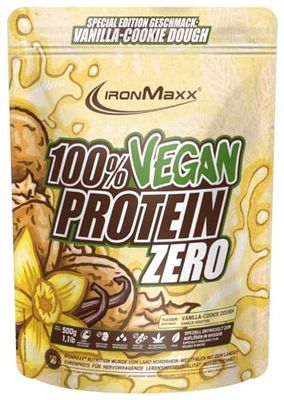 IronMaxx 100% Vegan Protein Zero - Vanilla Cookie Dough 500g | Poudre de protéine sans sucre et riche en protéines composée de 4 ingrédients | Poudre de protéine véganes sans aspartame