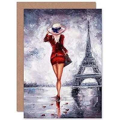 Fine Art Prints Lady Wearing Red In Paris Greeting Card With Envelope Inside Premium Quality