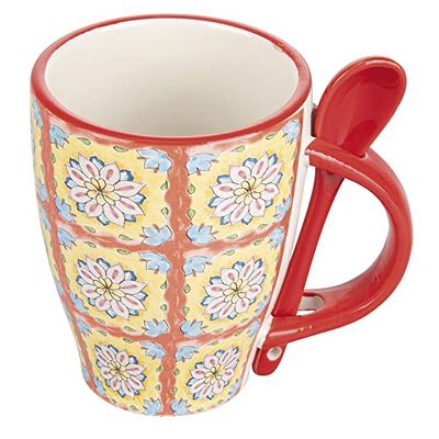 Villa d'Este Home Tivoli Mug 287 ml con cucchiaino in ceramica, decoro mediterraneo, Infinito Favignana