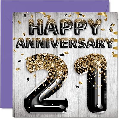 Fantastico biglietto per il 21° anniversario per marito fidanzato moglie fidanzata palloncini glitterati in oro nero biglietti d'auguri per 21 anni di famiglia 145mm per ventunesimo anniversario