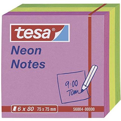 Tesa Neon Bloc-Notes Repositionnables 75 X 75 Mm Tricolore