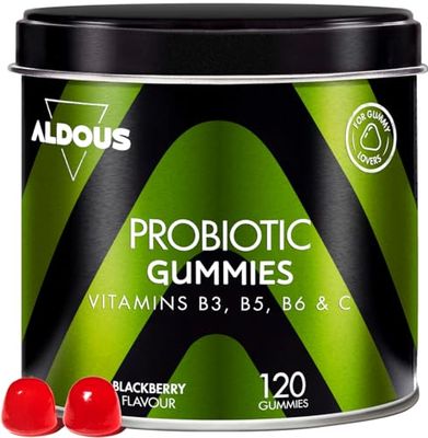 Probiotique Flore Intestinale Gummies - 120 Gommes Goût Naturel Cerise - Flore intestinale, Gaz et Ballonnements - Bifidobacterium, Lactobacillus, Vitamine C, B3, B5, B6 - Spécial amateur de bonbons