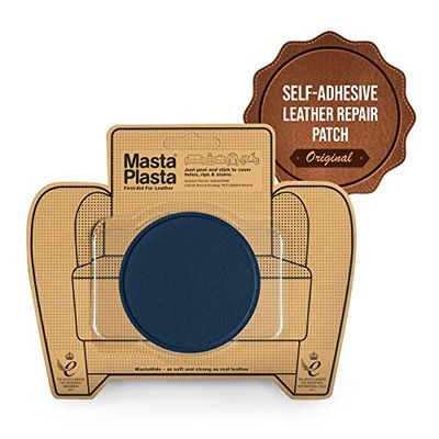 MastaPlasta Self-Adhesive Premium Leather Repair Patch - Navy Circle 8cm x 8cm (3in x 3in). Your Instant Leather Repair Kit for Sofas, Car Seats, Handbags, Jackets & DIY
