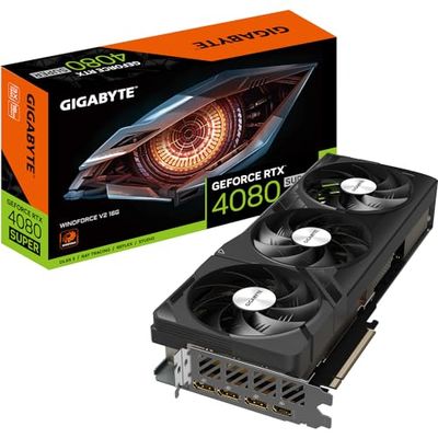 Gigabyte GeForce RTX 4080 Super WINDFORCE V2 - Tarjeta gráfica (núcleo de 2550 MHz, 16 GB GDDR6X 23000 MHz 256 bits, PCI-E 4.0, 3 DP 1.4, 1 HDMI 2.1a, NVIDIA DLSS 3.5, GV-N408SWF3V2-16GD