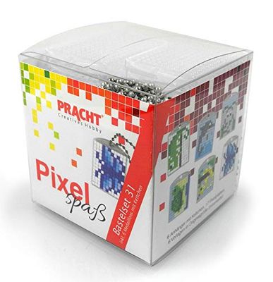 Pracht Creatives Hobby Pixel P90069-63501 Kit de bricolage amusant 31 pour enfants, système d'assemblage simple avec des petites pierres en bioplastique pour créer 6 porte-clés (médaillons)
