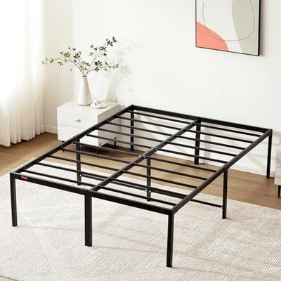 VEVOR Bedframe 195,5x142x46 cm Metalen Lattenbodem Solide Structuur Tweepersoonsbed 680 kg Laadvermogen met 43 cm Opbergruimte onder het bed en Geluidsvrije Glijder Eenvoudige Montage Zwart Home
