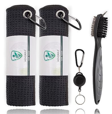 Hoverolf Asciugamano da golf (40,6 x 40,6 cm) con spazzola per mazze da golf, asciugamano in microfibra morbido e assorbente, asciugamano spesso a nido d'ape per sacche da golf da uomo, comodo da