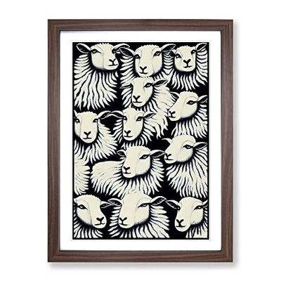 Many Sheep Framed Print for Living Room Bedroom Home Office Décor, Wall Art Picture Ready to Hang, Walnut A4 Frame (34 x 25 cm)