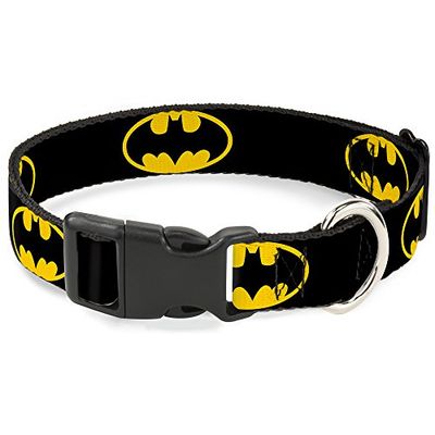 Buckle Down Batman Shield Colar de plástico com fecho de clipe, cor preta e amarela