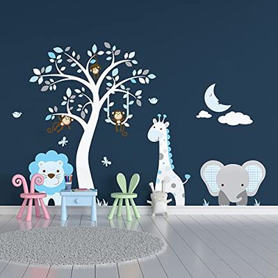 Muursticker voor kinderen, motief: jungledieren, zelfklevend, voor kinderkamer, H60 x 80 cm