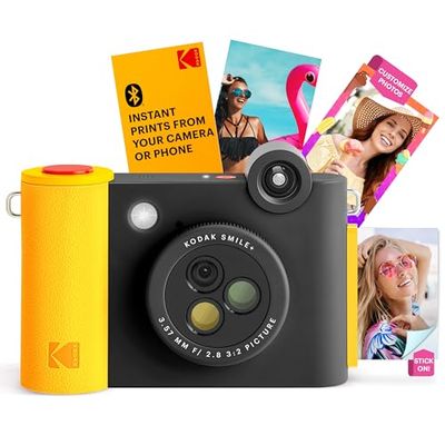 KODAK Smile+ 2-i-1 Digital Instant Print Kamera & Trådlös Bluetooth-fotoskrivare - 10MP, Specialeffektroterande lins, Zink 2x3” klisterfoton, skriv ut via kul app från smarta enheter - Svart